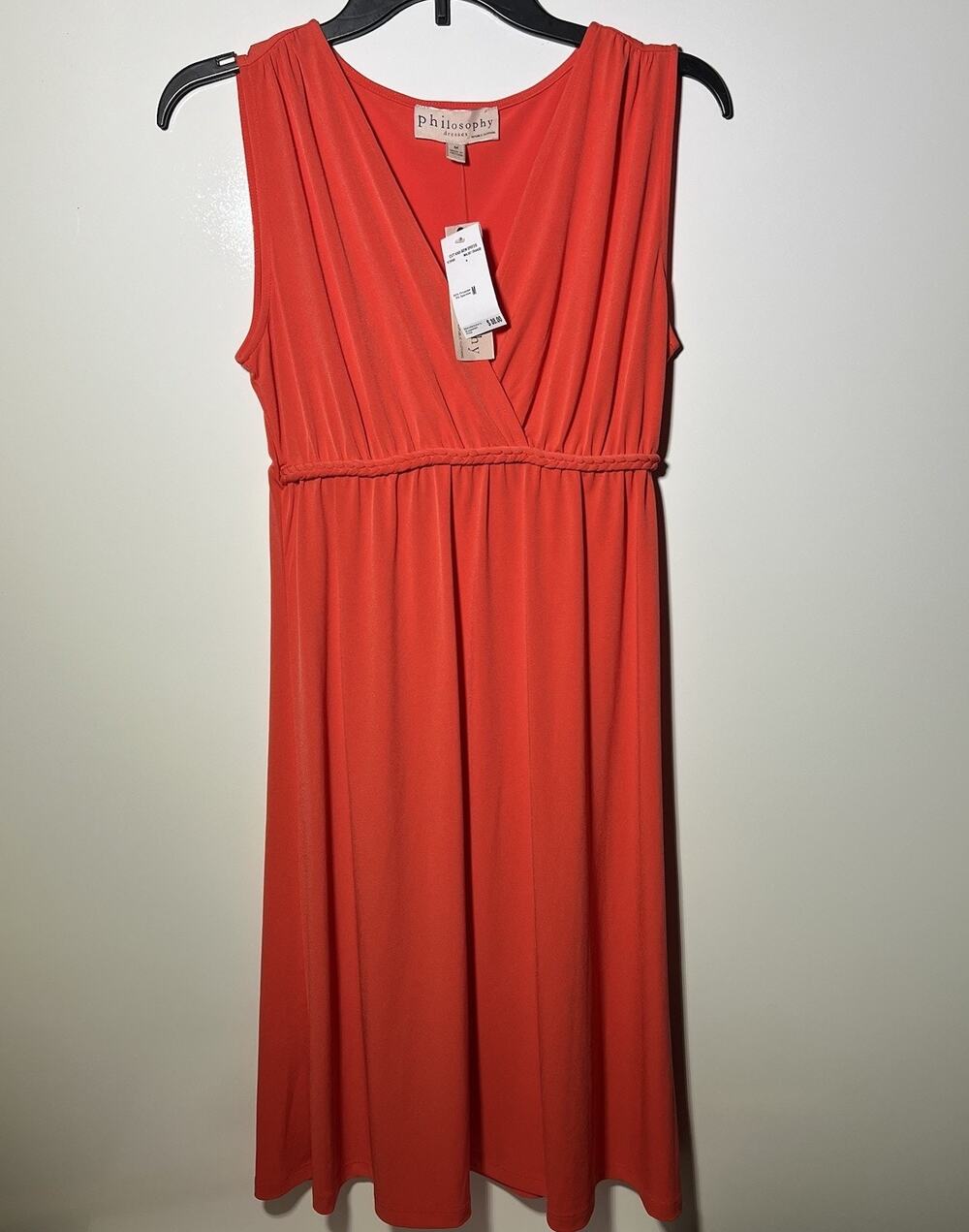 NWT Philosophy Dress Size M Coral Malibu Orange Cut & Sew V-Neck Wrap Dress